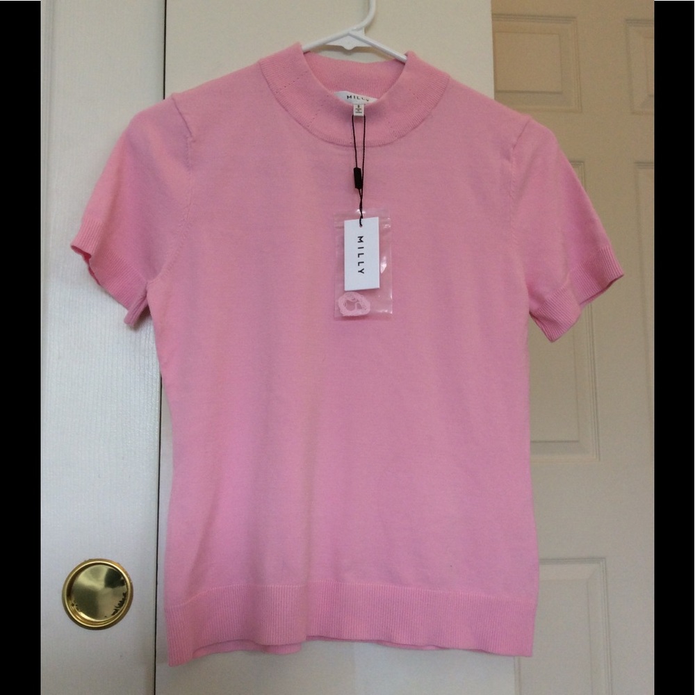 Milly Light Pink Mock Neck Sweater Top